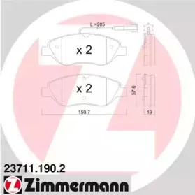 23711.190.2 ZIMMERMANN Комплект тормозных колодок, дисковый тормоз 23711.190.2 ZIMMERMANN Комплект тормозных колодок, дисковый тормоз