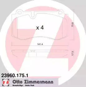 23960.175.1 ZIMMERMANN Комплект тормозных колодок, дисковый тормоз 23960.175.1 ZIMMERMANN Комплект тормозных колодок, дисковый тормоз