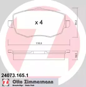 24073.165.1 ZIMMERMANN Комплект тормозных колодок, дисковый тормоз 24073.165.1 ZIMMERMANN Комплект тормозных колодок, дисковый тормоз
