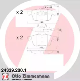 24339.200.1 ZIMMERMANN Комплект тормозных колодок, дисковый тормоз 24339.200.1 ZIMMERMANN Комплект тормозных колодок, дисковый тормоз
