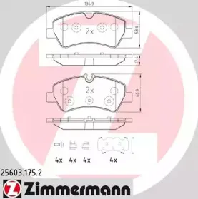 25603.175.2 ZIMMERMANN Комплект тормозных колодок, дисковый тормоз 25603.175.2 ZIMMERMANN Комплект тормозных колодок, дисковый тормоз