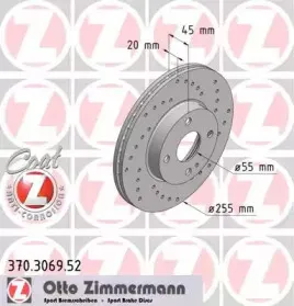 370.3069.52 ZIMMERMANN Тормозной диск 370.3069.52 ZIMMERMANN Тормозной диск