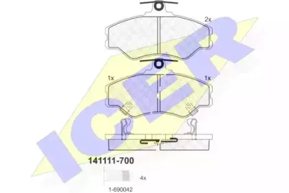 141111-700 ICER Комплект тормозных колодок, дисковый тормоз