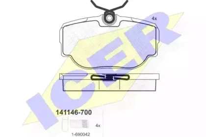 141146-700 ICER Комплект тормозных колодок, дисковый тормоз
