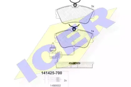 141425-700 ICER Комплект тормозных колодок, дисковый тормоз
