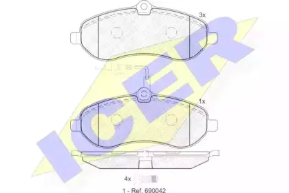 141802 ICER Комплект тормозных колодок, дисковый тормоз