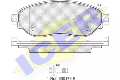 142219 ICER Комплект тормозных колодок, дисковый тормоз