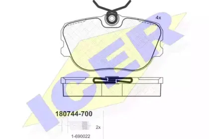 180744-700 ICER Комплект тормозных колодок, дисковый тормоз