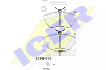 180949-700 ICER Комплект тормозных колодок, дисковый тормоз