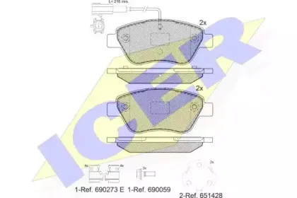 181444-208 ICER Комплект тормозных колодок, дисковый тормоз