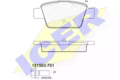 181503-701 ICER Комплект тормозных колодок, дисковый тормоз