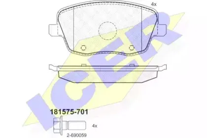 181575-701 ICER Комплект тормозных колодок, дисковый тормоз