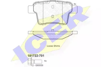 181722-701 ICER Комплект тормозных колодок, дисковый тормоз