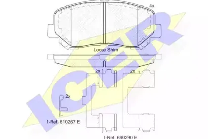 182055 ICER Комплект тормозных колодок, дисковый тормоз