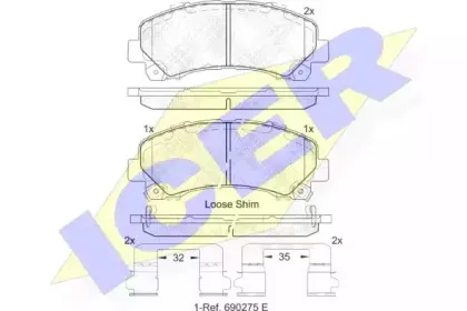 182082 ICER Комплект тормозных колодок, дисковый тормоз