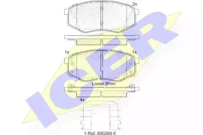 182094 ICER Комплект тормозных колодок, дисковый тормоз