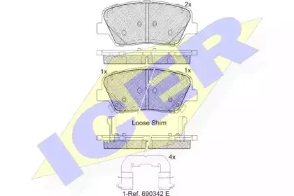 182147 ICER Комплект тормозных колодок, дисковый тормоз