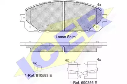 182177 ICER Комплект тормозных колодок, дисковый тормоз