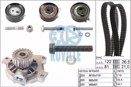 55446721 RUVILLE Водяной насос + комплект зубчатого ремня