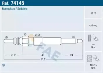 74145 FAE Свеча накаливания
