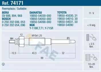 74171 FAE Свеча накаливания