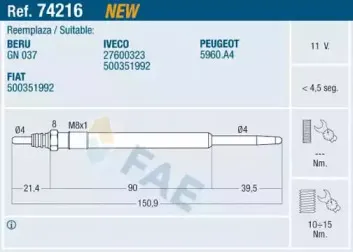 74216 FAE Свеча накаливания