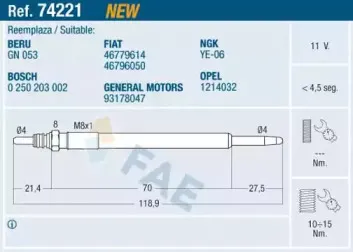 74221 FAE Свеча накаливания