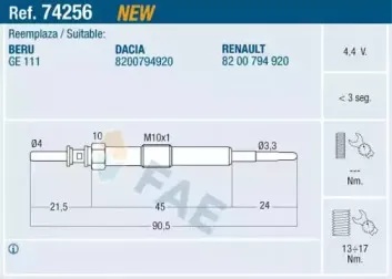 74256 FAE Свеча накаливания