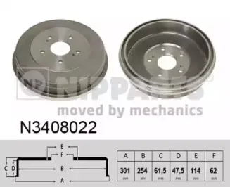 N3408022 NIPPARTS Тормозной барабан