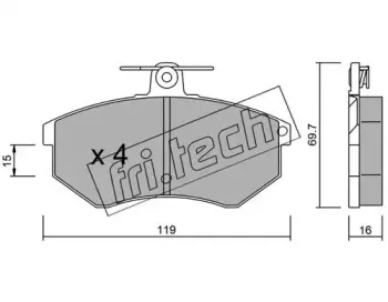 151.2 fri.tech. Комплект тормозных колодок, дисковый тормоз