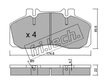 275.0 fri.tech. Комплект тормозных колодок, дисковый тормоз