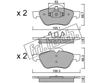 344.0 fri.tech. Комплект тормозных колодок, дисковый тормоз