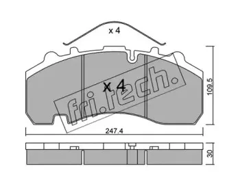6120 fri.tech. Комплект тормозных колодок, дисковый тормоз