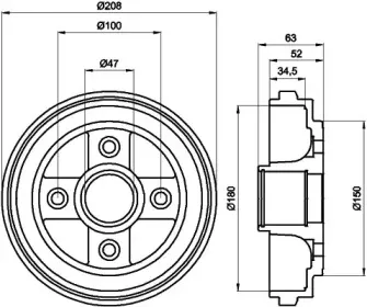 8DT 355 300-381 HELLA Тормозной барабан