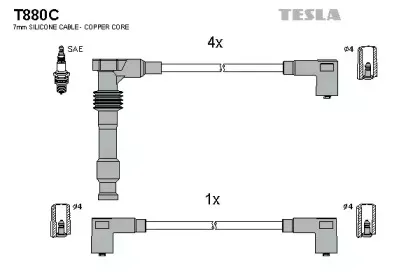 T880C TESLA Комплект проводов зажигания