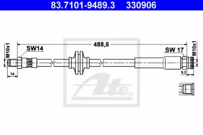 83.7101-9489.3 ATE Тормозной шланг