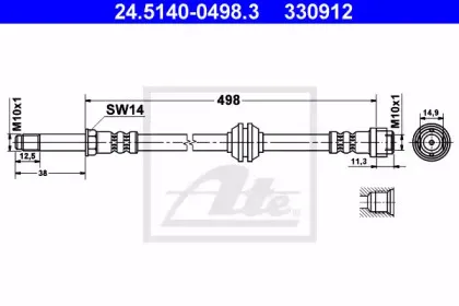24.5140-0498.3 ATE Тормозной шланг