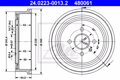 24.0223-0013.2 ATE Тормозной барабан