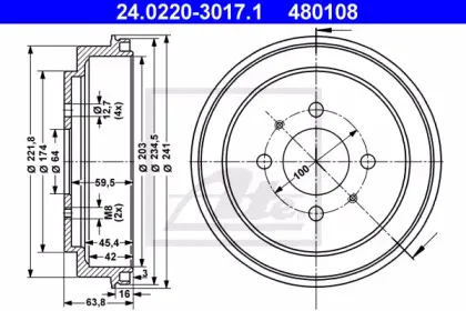 24.0220-3017.1 ATE Тормозной барабан