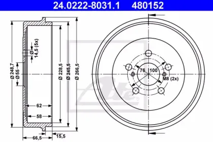 24.0222-8031.1 ATE Тормозной барабан