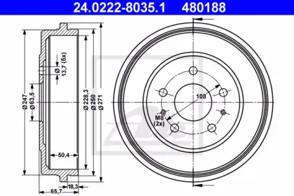 24.0222-8035.1 ATE Тормозной барабан