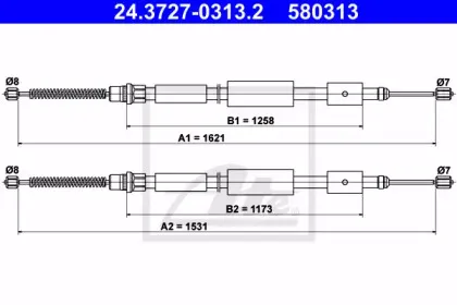 24.3727-0313.2 ATE Трос, стояночная тормозная система