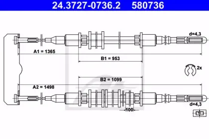 24.3727-0736.2 ATE Трос, стояночная тормозная система