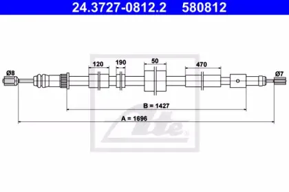 24.3727-0812.2 ATE Трос, стояночная тормозная система