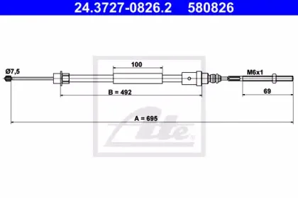 24.3727-0826.2 ATE Трос, стояночная тормозная система