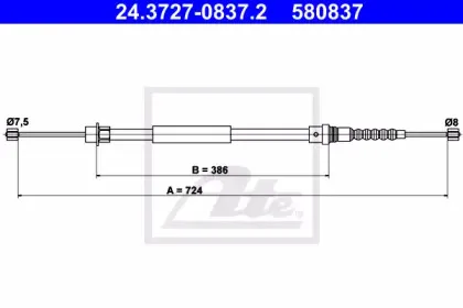 24.3727-0837.2 ATE Трос, стояночная тормозная система