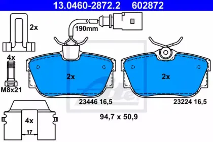 13.0460-2872.2 ATE Комплект тормозных колодок, дисковый тормоз