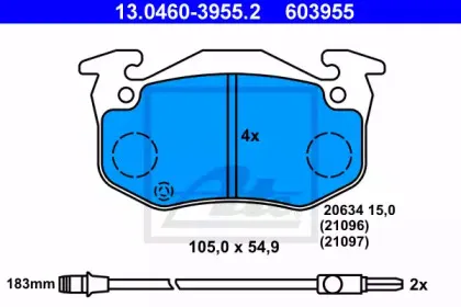 13.0460-3955.2 ATE Комплект тормозных колодок, дисковый тормоз