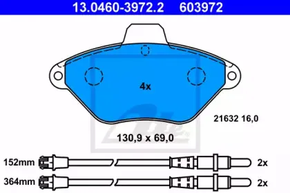 13.0460-3972.2 ATE Комплект тормозных колодок, дисковый тормоз