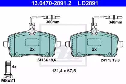 13.0470-2891.2 ATE Комплект тормозных колодок, дисковый тормоз